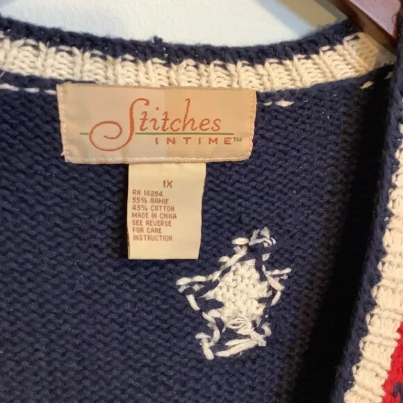 NWT Vintage Stitches in Time 90s Cardigan Women’s 1X Patriotic Granny Core USA - Picture 3 of 12